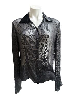 Eci New York Button Up Top Black Large EUC